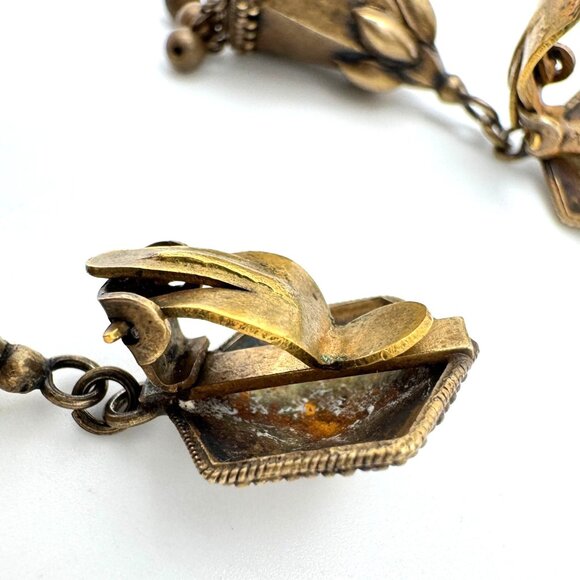 Ethnic Vintage Earrings Gold-Toned Traditional Clip-On Dangling Bells - Picture 6 of 9